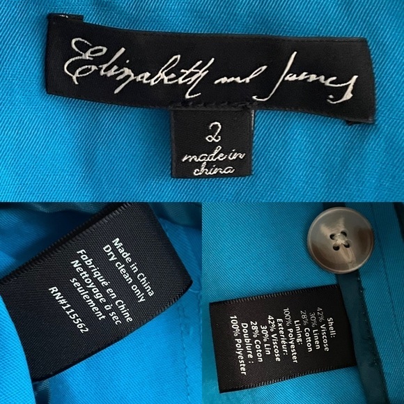 Elizabeth and JAMES Linen Cotton Cropped Blazer Peacock Blue 2 - Picture 9 of 9